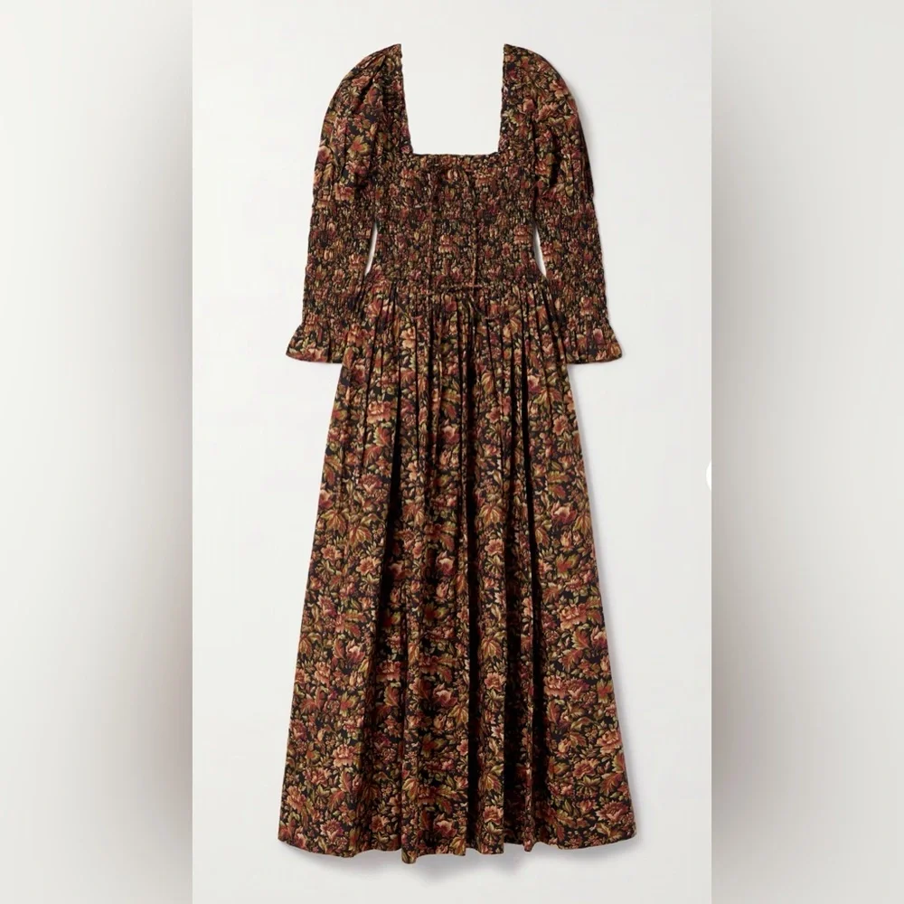 Dôen - Bijou shirred floral-print organic cotton-voile midi dress - Picture 2 of 4